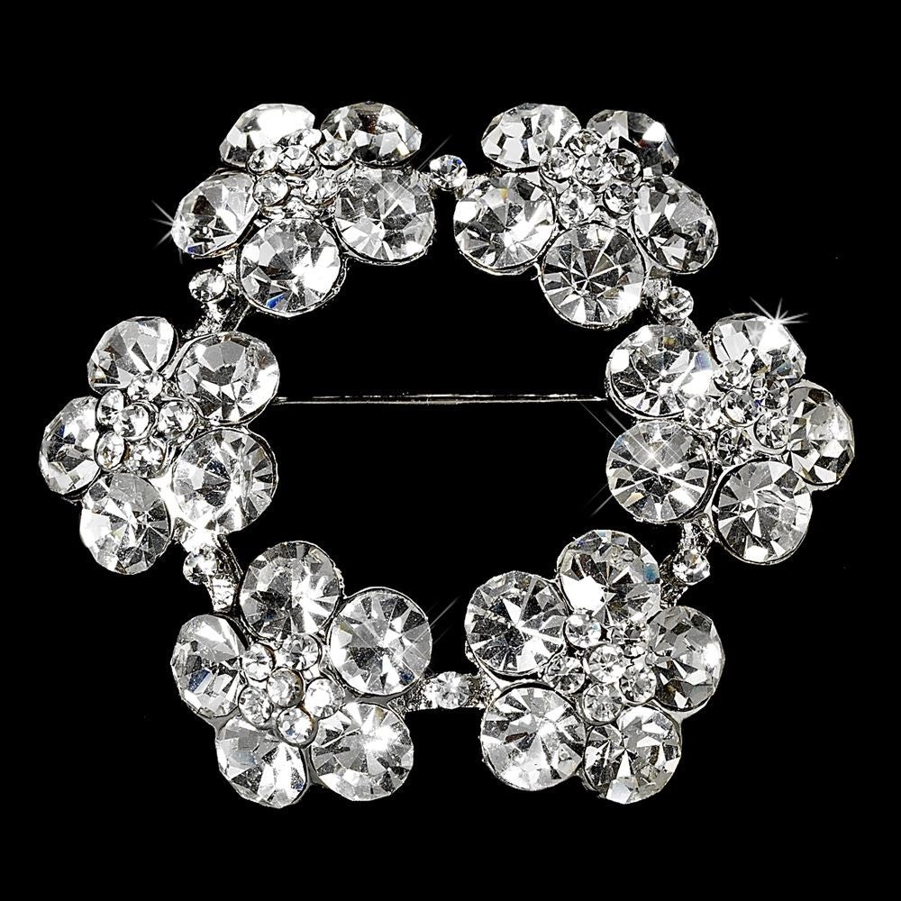 Elegant Wreath Bridal Wedding Hair Pin for Bridal Wedding Hair or Gown Bridal Wedding Brooch 21 Antique Silver Clear with Rhinestones
