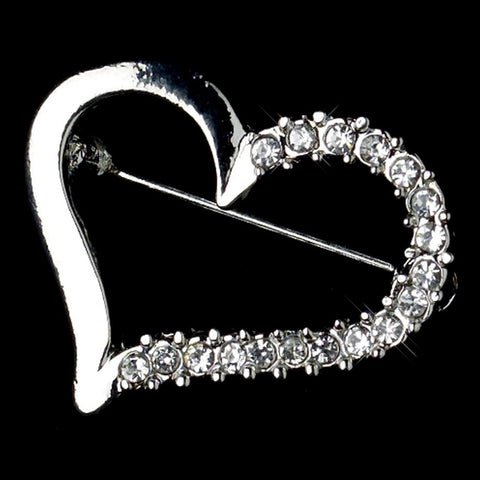 * Silver Clear Rhinestone Valentine Love Heart Bridal Wedding Brooch 217