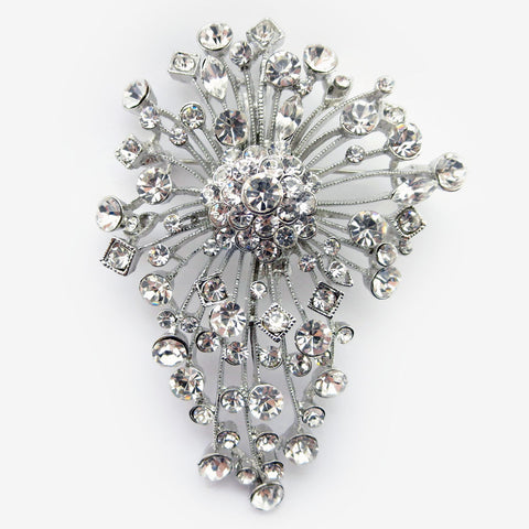 Antique Rhodium Silver Clear Bridal Wedding Brooch 233