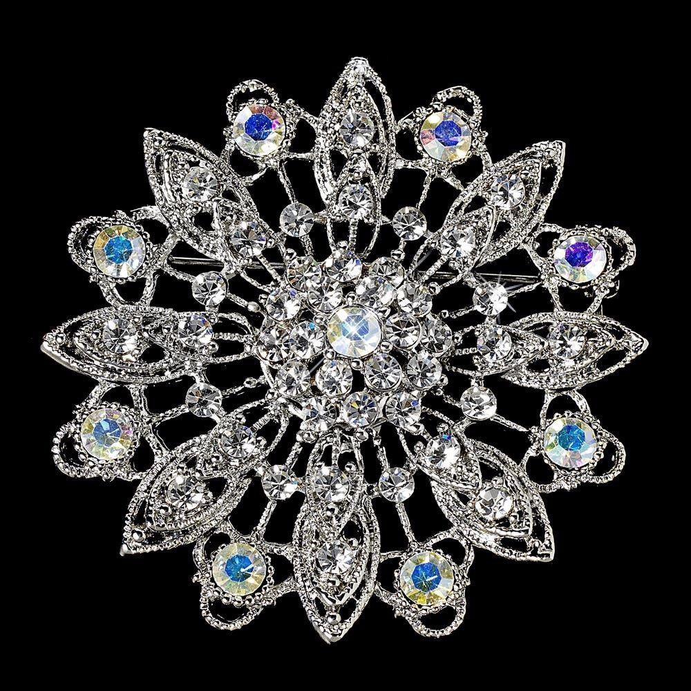 Elegant Vintage Crystal Bridal Wedding Hair Pin for Bridal Wedding Hair or Gown Bridal Wedding Brooch 27 Antique Silver with Clear and AB Rhinestones