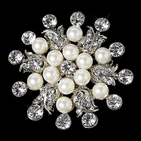 Elegant Vintage Crystal Bridal Wedding Hair Pin for Bridal Wedding Hair or Gown Bridal Wedding Brooch 30 Antique Silver Rhinestone with Diamond White Pearls