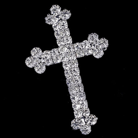 Silver Faith Rhinestone Cross Bridal Wedding Brooch 30020