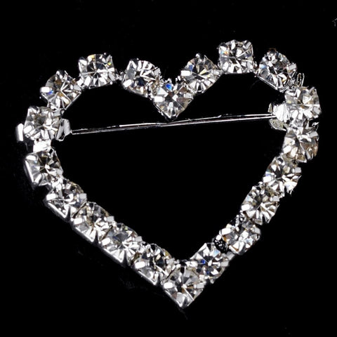 Bridal Wedding Brooch 30022 Silver Rhinestone Heart