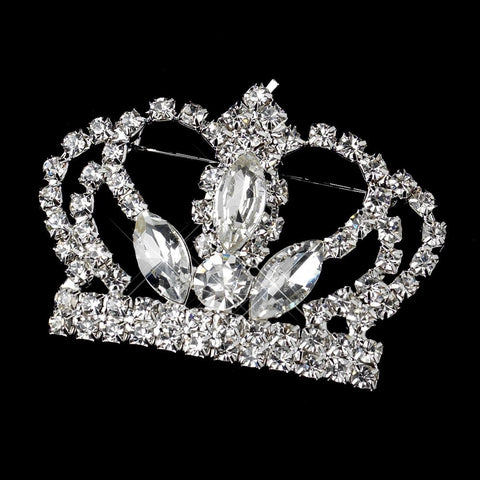 Silver Clear Rhinestone Crown King Bridal Wedding Brooch 30026