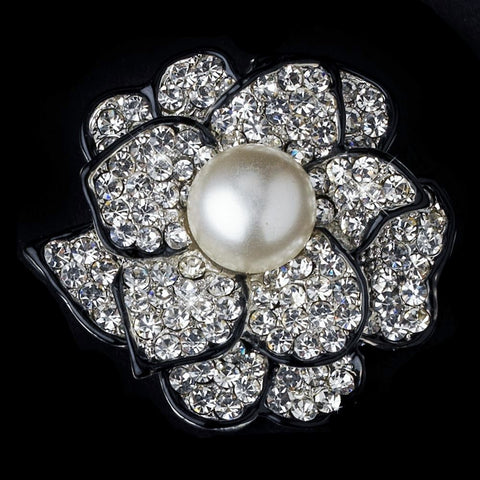* Black Bridal Wedding Brooch 30395 Rhinestone & Diamond White Pearl Rose Bridal Wedding Brooch