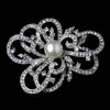 Antique Silver Clear Diamond White Pearl Bridal Wedding Brooch 30624