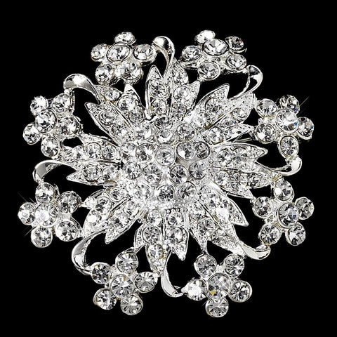 Magnificent Silver Rhinestone Floral Crystal Bridal Wedding Brooch 3166