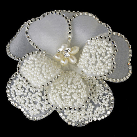 Stunning Modern Unique Flower Bridal Wedding Hair Clip / Bridal Wedding Brooch 41 Adorn in Rhinestones Silver Ivory
