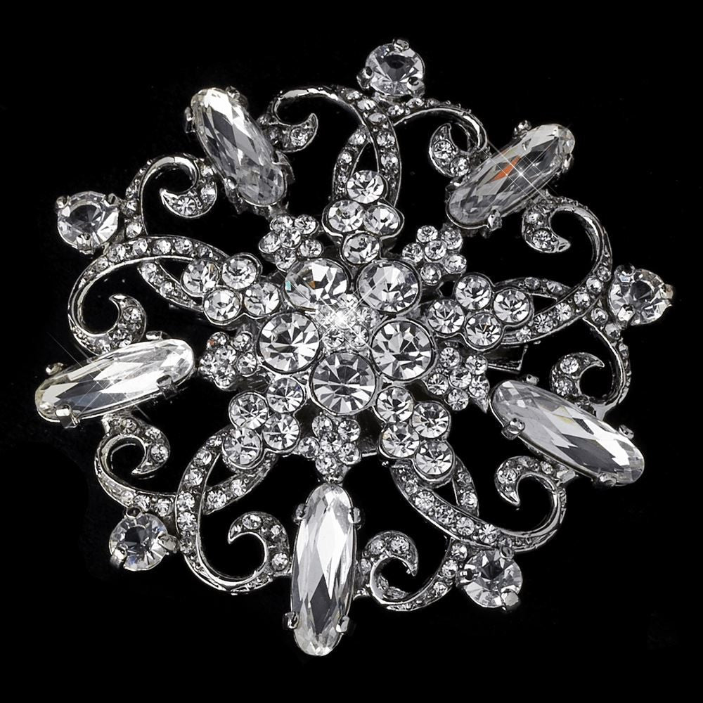 Elegant Rhinestone Glamour Bridal Wedding Brooch - Bridal Wedding Brooch 48 Antique Silver