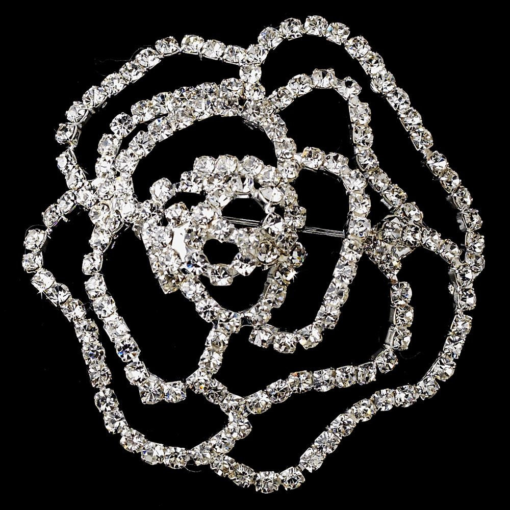 Silver Rhinestone Flower Bridal Wedding Brooch 6025