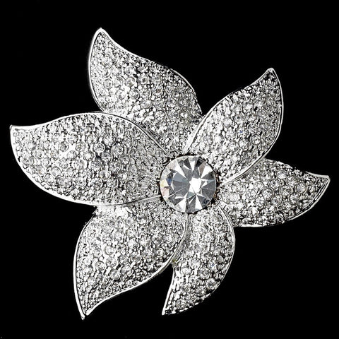 Sparkling Antique Silver Rhinestone Starfish Orchid Bridal Wedding Brooch 67