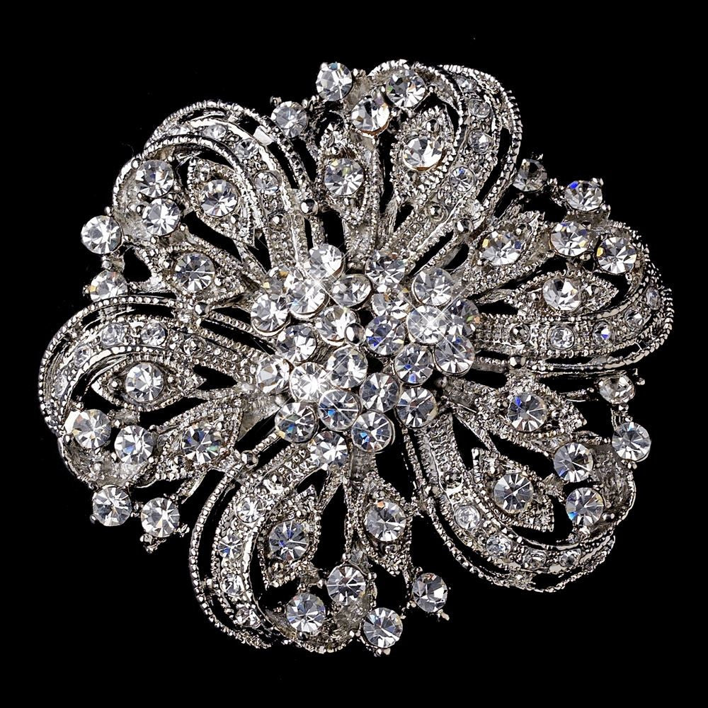 Bridal Wedding Brooch 71 Silver Rhinestone