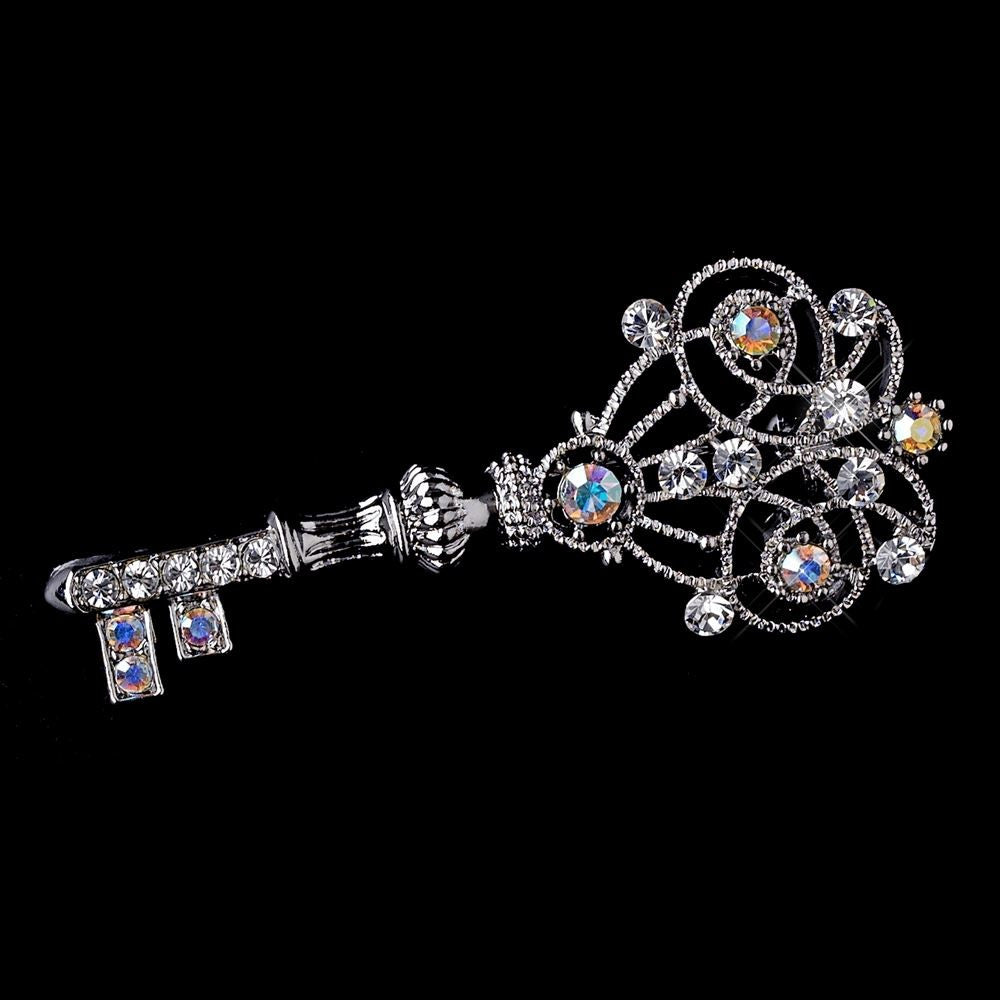 * Bridal Wedding Brooch 72 Antique Silver Clear and AB Rhinestones