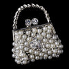 * Bridal Wedding Brooch 76 Antique Silver Diamond White Pearl and Clear Rhinestone Purse Pin