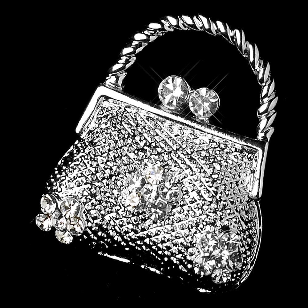 * Bridal Wedding Brooch 77 Antique Silver Clear Rhinestone Purse Pin