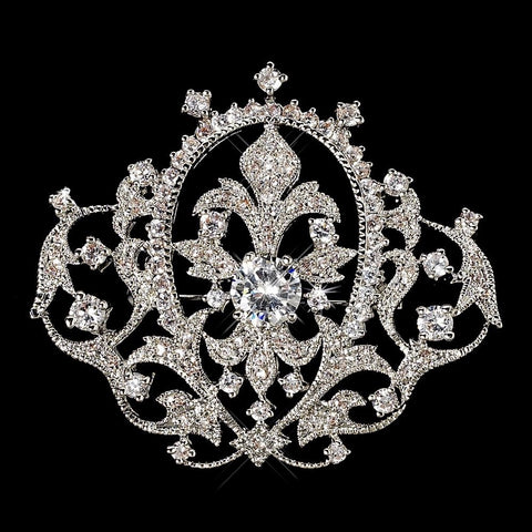 Elegant Antique Silver Vintage Crown Rhinestone Bridal Wedding Hair Pin for Bridal Wedding Hair or Gown Bridal Wedding Brooch 8007