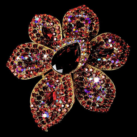 Large Gold Multi Red Rhinestone Celebrity Style Bridal Wedding Brooch for Gown or Bridal Wedding Hair - Bridal Wedding Brooch 8798
