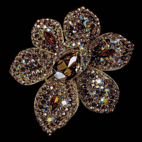 Large Gold Multi Brown Crystal Celebrity Style Bridal Wedding Brooch for Gown or Bridal Wedding Hair - Bridal Wedding Brooch 8798