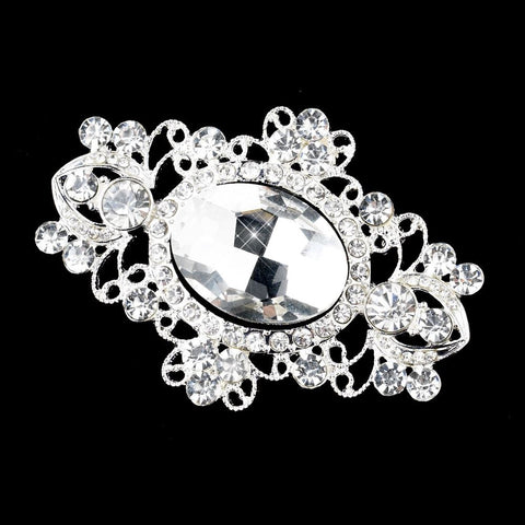 * Silver Clear Rhinestone Bridal Wedding Brooch 935