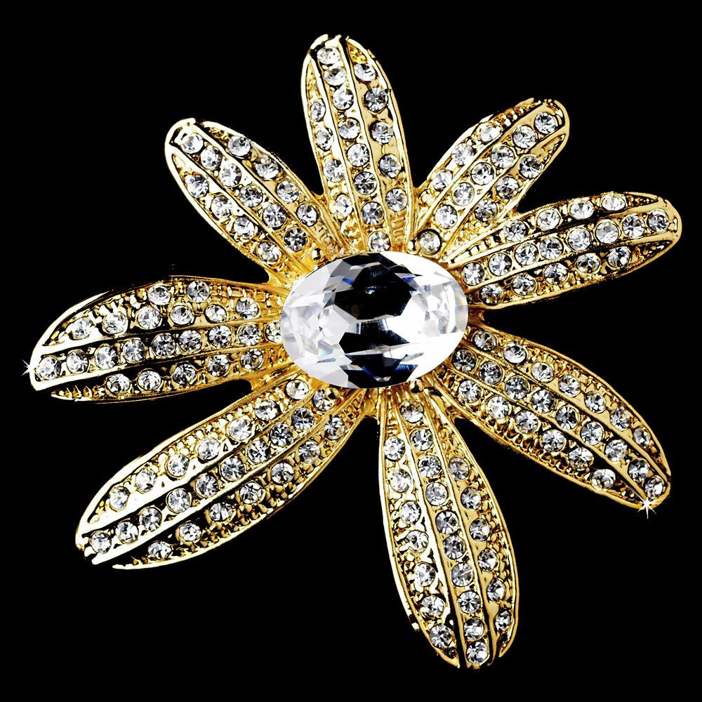 * Gold Clear Flower Bridal Wedding Brooch 95