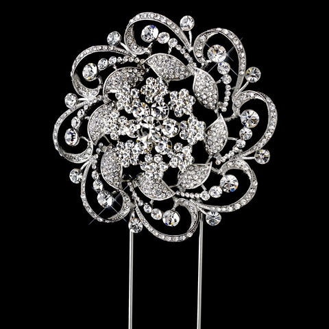 Whirling Rhinestone Covered Flower Cake Topper in Silver 1025