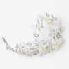 Silver Fabric Freshwater Pearl & Rhinestone Flower Bridal Wedding Hair Clip 9634