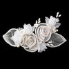 Champagne Mesh Sheer Organza Rhinestone & Pearl Flower Bridal Wedding Hair Clip
