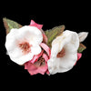 White Rose Soft Fabric Mesh Bridal Wedding Hair Clip w/ Silver Leaves