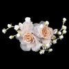 Rum Pink Sheer Organza Pearl Flower Bridal Wedding Hair Clip w/ Golden Leaves