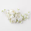 Light Ivory Soft Fabric Flower Bridal Wedding Hair Clip w/ Silver Leaves