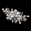 Silver Ivory Enameled Flower Bridal Wedding Hair Clip 34 w/ Swarovski Crystal Beads & Rhinestones