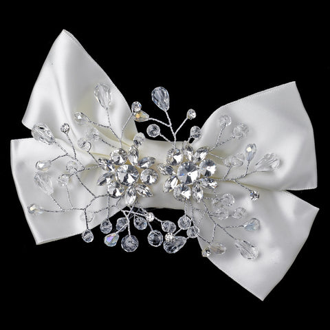 Satin Bridal Wedding Hair Clip Bow with Gemstones, Rhinestones & Swarovski Crystal Beads