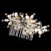 Light Gold Ivory Freshwater Pearl, Rhinestone, Gemstone Floral Leaf Bridal Wedding Hair Comb 35