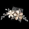 Light Gold Champagne Enameled Flower Bridal Wedding Hair Comb w/ Rhinestones 40