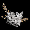 Silver Champagne Enameled Flower Bridal Wedding Hair Comb w/ Rhinestones 40