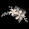 Silver Champagne Enameled Flower Bridal Wedding Hair Comb w/ Rhinestones 40