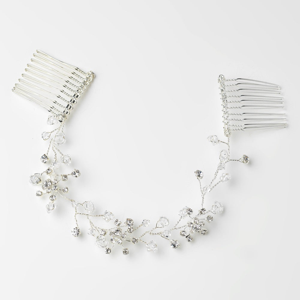 * Silver Clear Rhinestone Floral Vine Bridal Wedding Hair Headpiece 6309