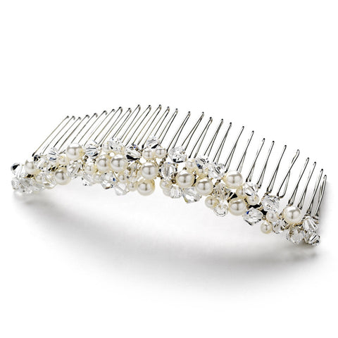 Silver and Ivory Bridal Wedding Hair Comb 7002