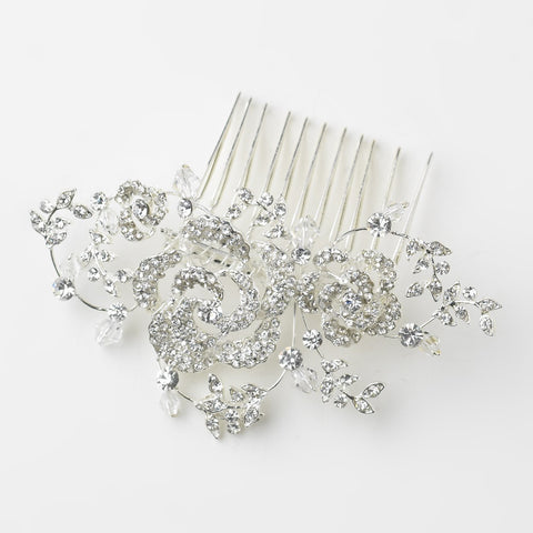 Antique Silver Clear Swarovski Crystal Bead & Rhinestone Bridal Wedding Hair Comb 756