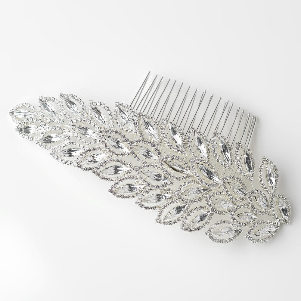 * Silver Clear Floral Marquise Crystal & Rhinestone Side Bridal Wedding Hair Comb 7574