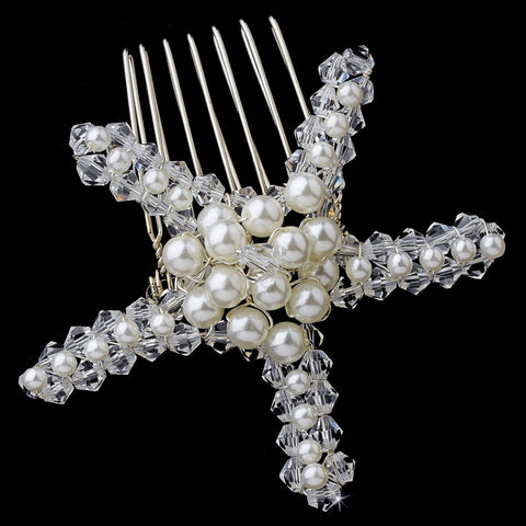 * Crystal & Pearl Starfish Bridal Wedding Hair Comb 8150