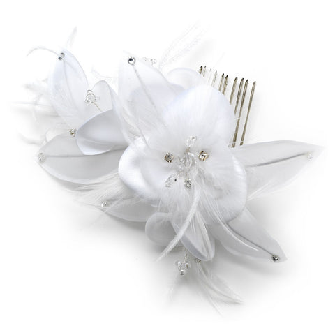 Feather Flower Bridal Wedding Hair Comb Adorn with Swarovski & Rhinestones Bridal Wedding Hair Comb 8397 Ivory or White