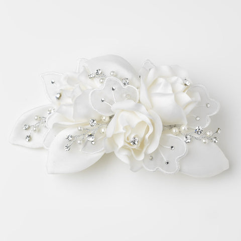 Silver Ivory Pearl & Rhinestone Accent Bridal Wedding Hair Comb 9648