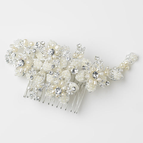 Bridal Wedding Textured Bridal Wedding Hair Comb Scattered with Pearl & Rhinestone Flowers 9650