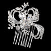 Silver Flower Gemstone & Rhinestone Swirl Bridal Wedding Hair Comb