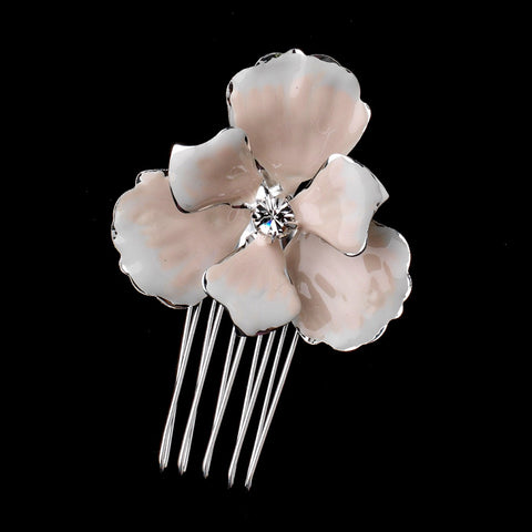 Silver Rhinestone & Light Blush Enameled Floral Accent Bridal Wedding Hair Pin 1517