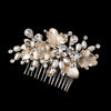 Light Gold Ivory Freshwater Pearl, Rhinestone, Gemstone Floral Leaf Bridal Wedding Hair Comb 35