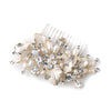 Light Gold Ivory Freshwater Pearl, Rhinestone, Gemstone Floral Leaf Bridal Wedding Hair Comb 35