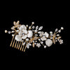 Gold Champagne Enameled Flower Bridal Wedding Hair Comb w/ Rhinestones & Freshwater Pearls 3812