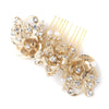Gold Ivory Flower Bridal Wedding Hair Comb w/ Rhinestones & Pearls 5088